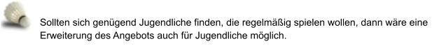 Sollten sich genügend Jugendliche finden, die regelmäßig spielen wollen, dann wäre eine Erweiterung des Angebots auch für Jugendliche möglich.